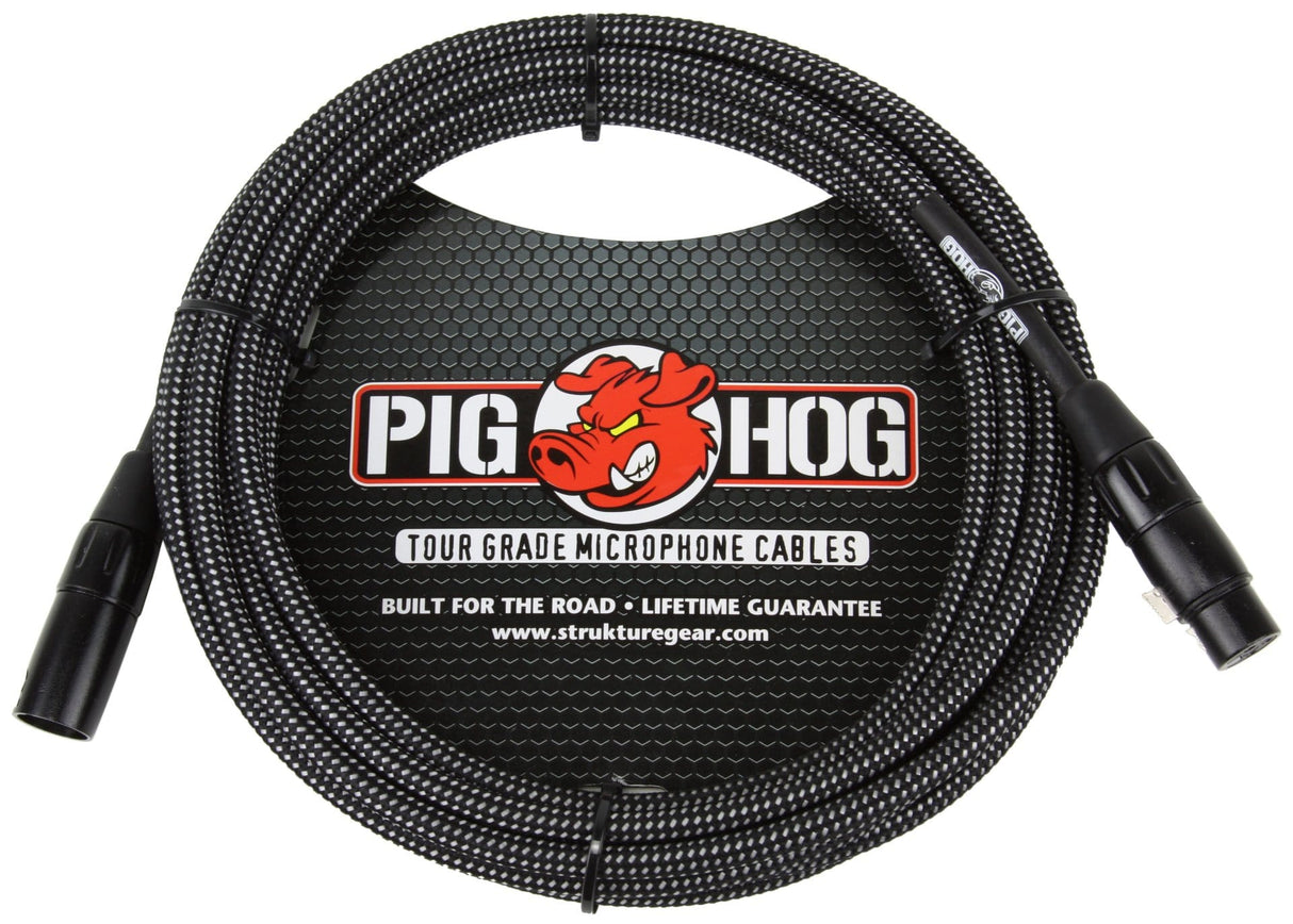 Pig Hog Black & White Woven Mic Cable, 20ft XLR