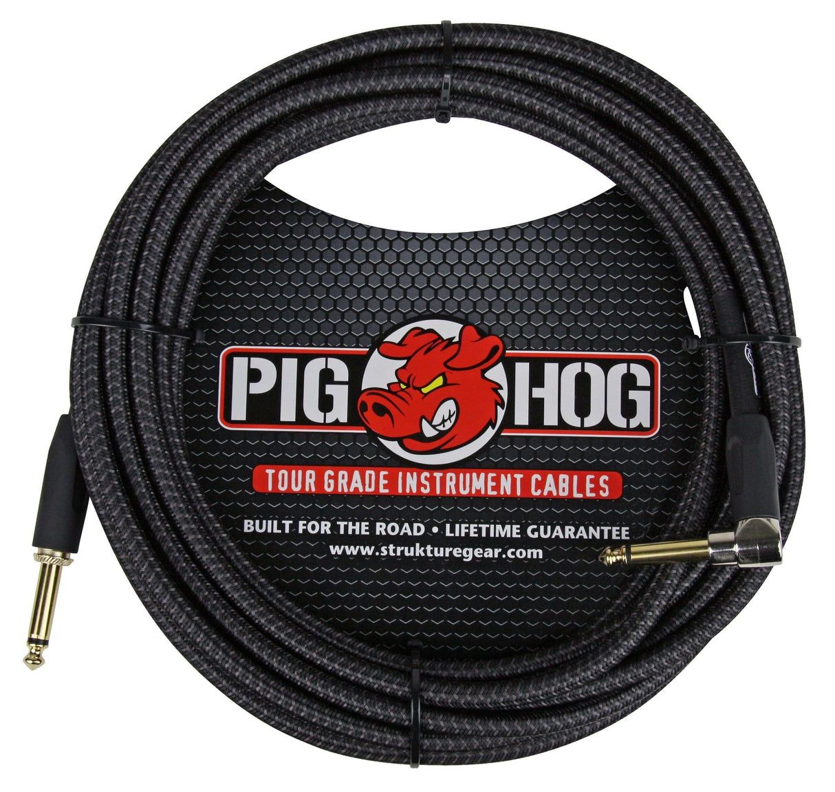 Pig Hog "Black Woven" Instrument Cable, 20ft. Right Angle