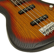 Aria 313JP Detroit Series 4-String Fretless Bass Guitar in Open-Pore Sunburst Finish