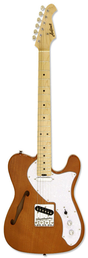 Aria Pro II TEG-Series Semi-Hollow Electric Guitar in Natural with White Pearl Pickguard