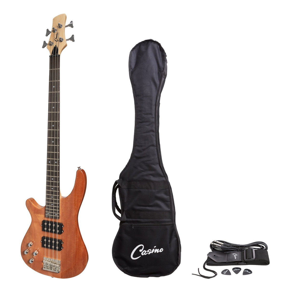 Casino '24 Series' Left Handed Mahogany Tune-Style Electric Bass Guitar Set (Natural Gloss)-CTB-24TL-MAH