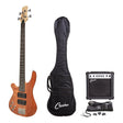 Casino '24 Series' Left Handed Mahogany Tune-Style Electric Bass Guitar and 15 Watt Amplifier Pack (Natural Gloss)-CP-TB2L-MAH