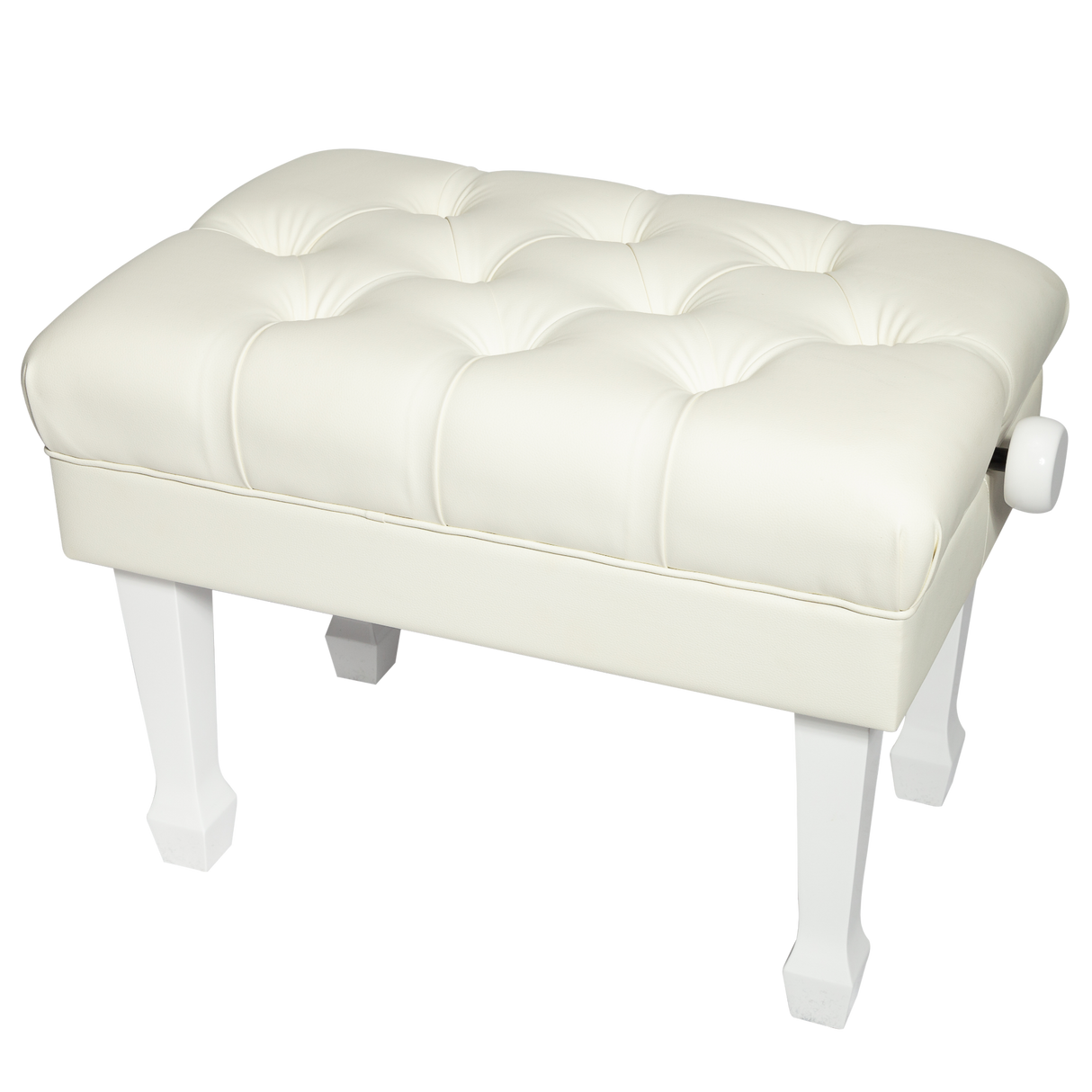 Crown Deluxe Skirted & Tufted Hydraulic Height Adjustable Piano Bench (White)