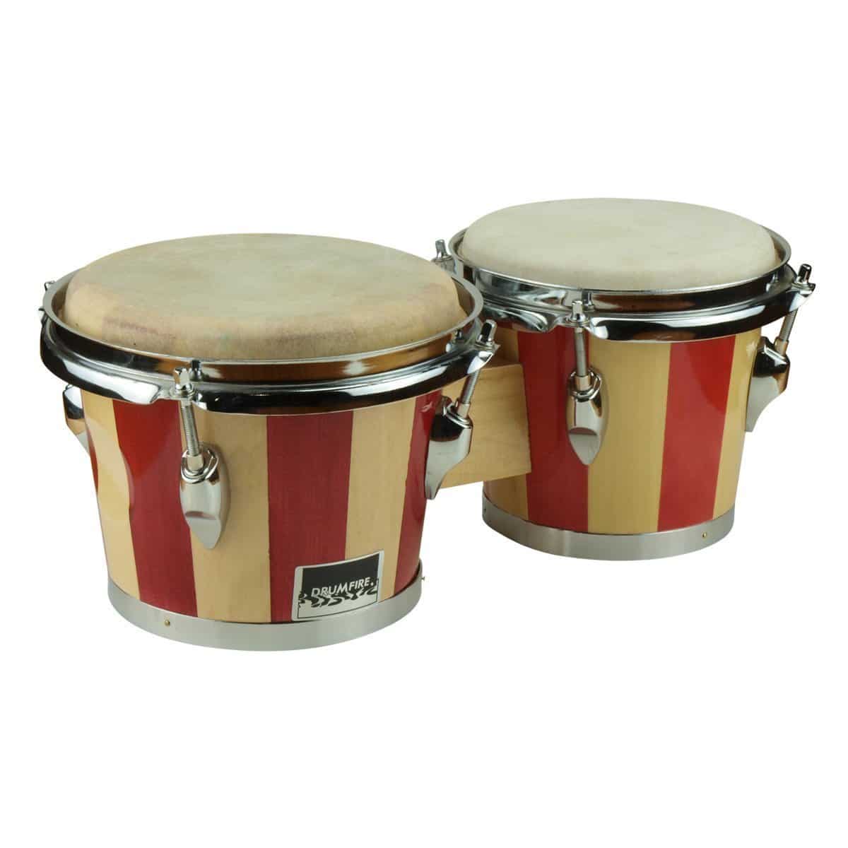 Drumfire 6.5" and 7.5" Striped Wood Bongos (Natural Brown)-DFP-DB5-NBR