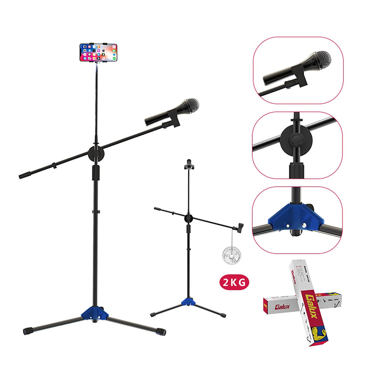 Galux GMP-600 Microphone Stand with Mobile Phone Holder