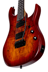 Sterling By Music Man JP150D Spalted Maple Guitar in Blood Orange Burst