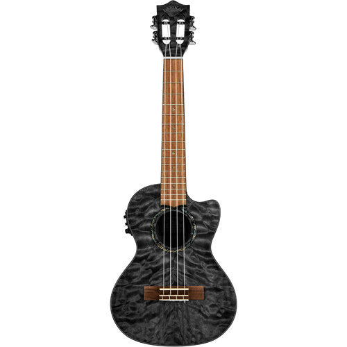 Lanikai Quilted Maple Tenor AC/EL Ukulele in Black Stain Gloss Finish