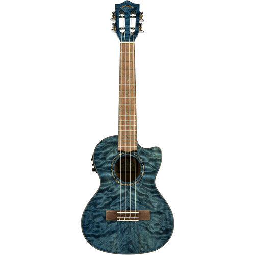 Lanikai Quilted Maple Tenor AC/EL Ukulele in Blue Stain Gloss Finish