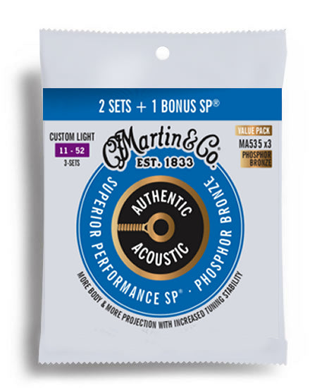 Martin Value 3-Pack Authentic Acoustic SP 92/8 Phosphor Bronze Custom Light Guitar String Set (11-52)