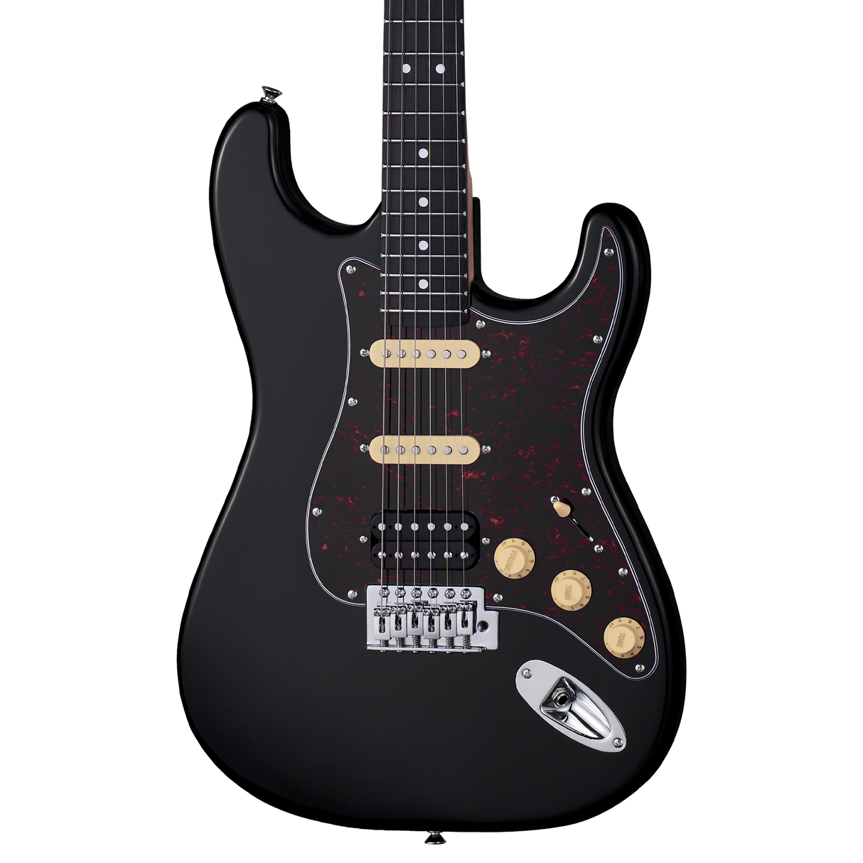 Mooer MSC10 ST-Style Electric Guitar in Black with Tortoise Scratch Plate