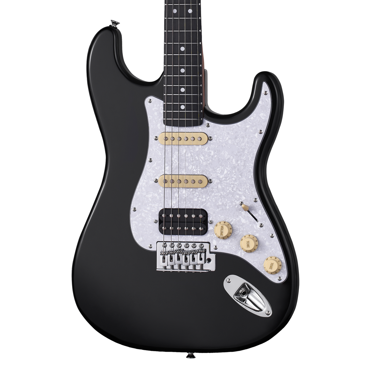 Mooer MSC10 ST-Style Electric Guitar in Black with White Scratch Plate