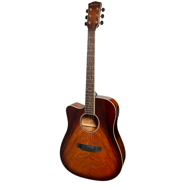 Martinez '31 Series' Daowood Acoustic-Electric Dreadnought Cutaway Guitar Left-Handed (African Brownburst)-MDC-31DL-ABB