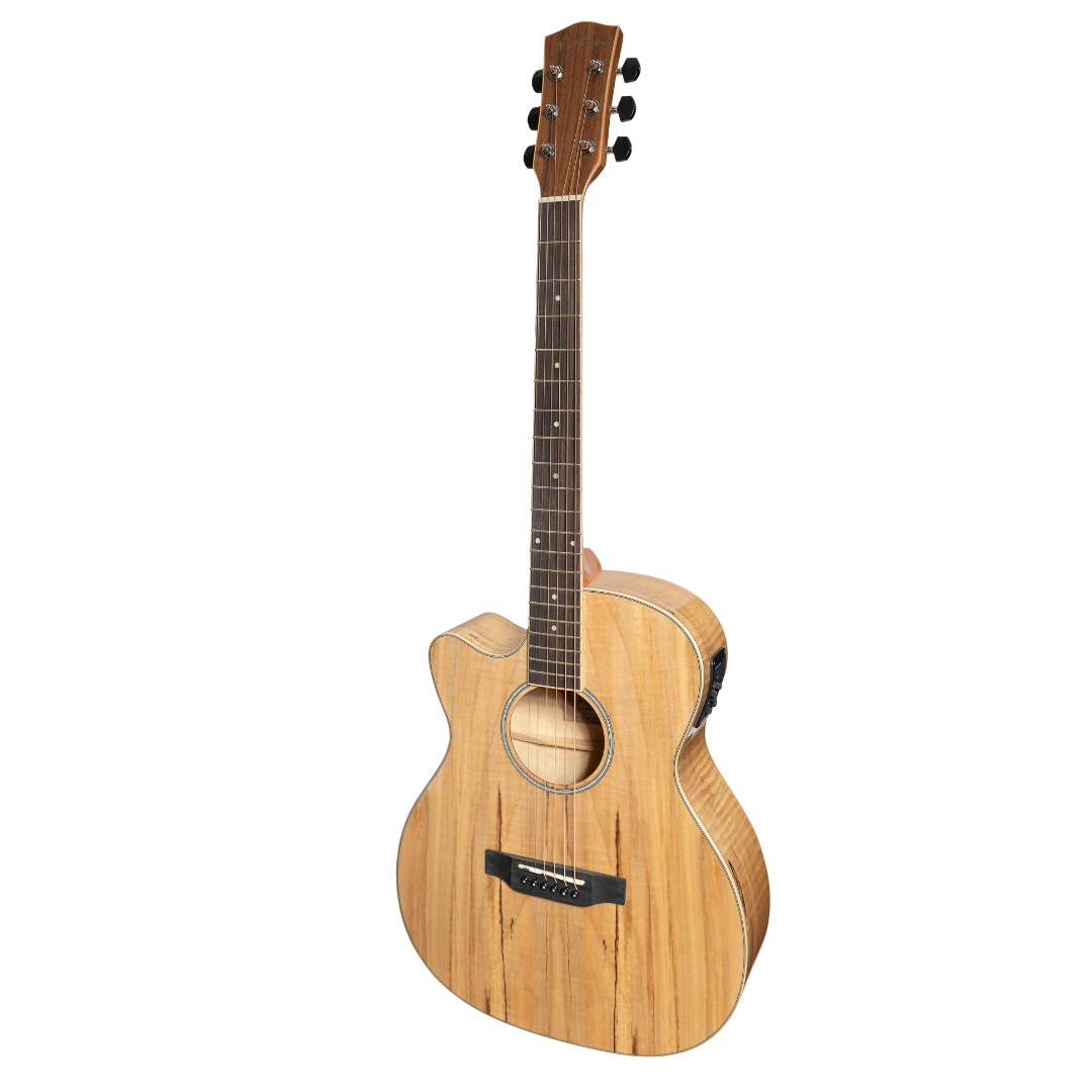 Martinez '31 Series' Spalted Maple Small Body Left Handed Acoustic-Electric Cutaway Guitar (Natural Gloss)