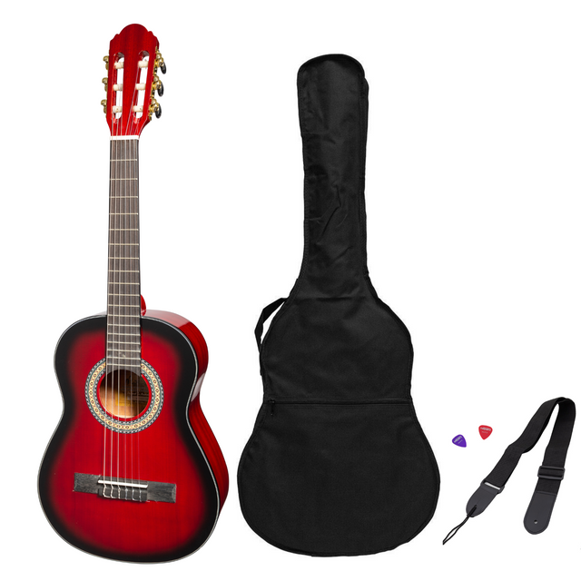 Martinez G-Series 3/4 Size Student Classical Guitar Pack with Built In Tuner (Trans Wine Red-Gloss)-MP-34GT-TWR