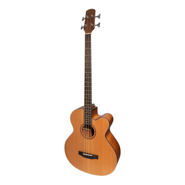 Martinez 'Natural Series' Solid Cedar Top Acoustic-Electric Cutaway Bass Guitar (Open Pore)-MNBC-15S-COP