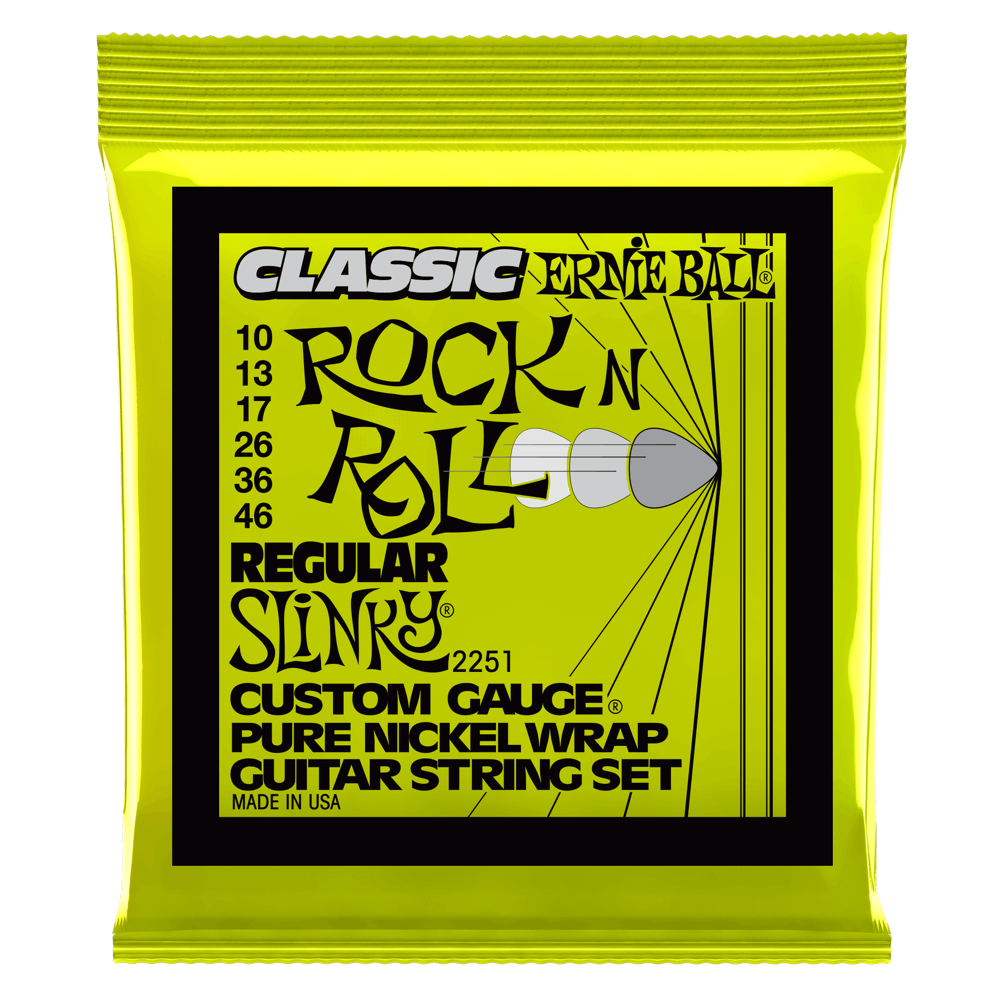 Ernie Ball Regular Slinky Classic Rock n Roll Pure Nickel Wrap Electric Guitar Strings, 10-46 Gauge