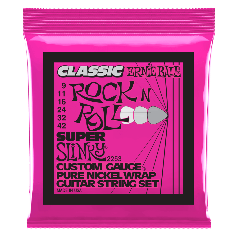 Ernie Ball Super Slinky Classic Rock n Roll Pure Nickel Wrap Electric Guitar Strings - 9-42 Gauge