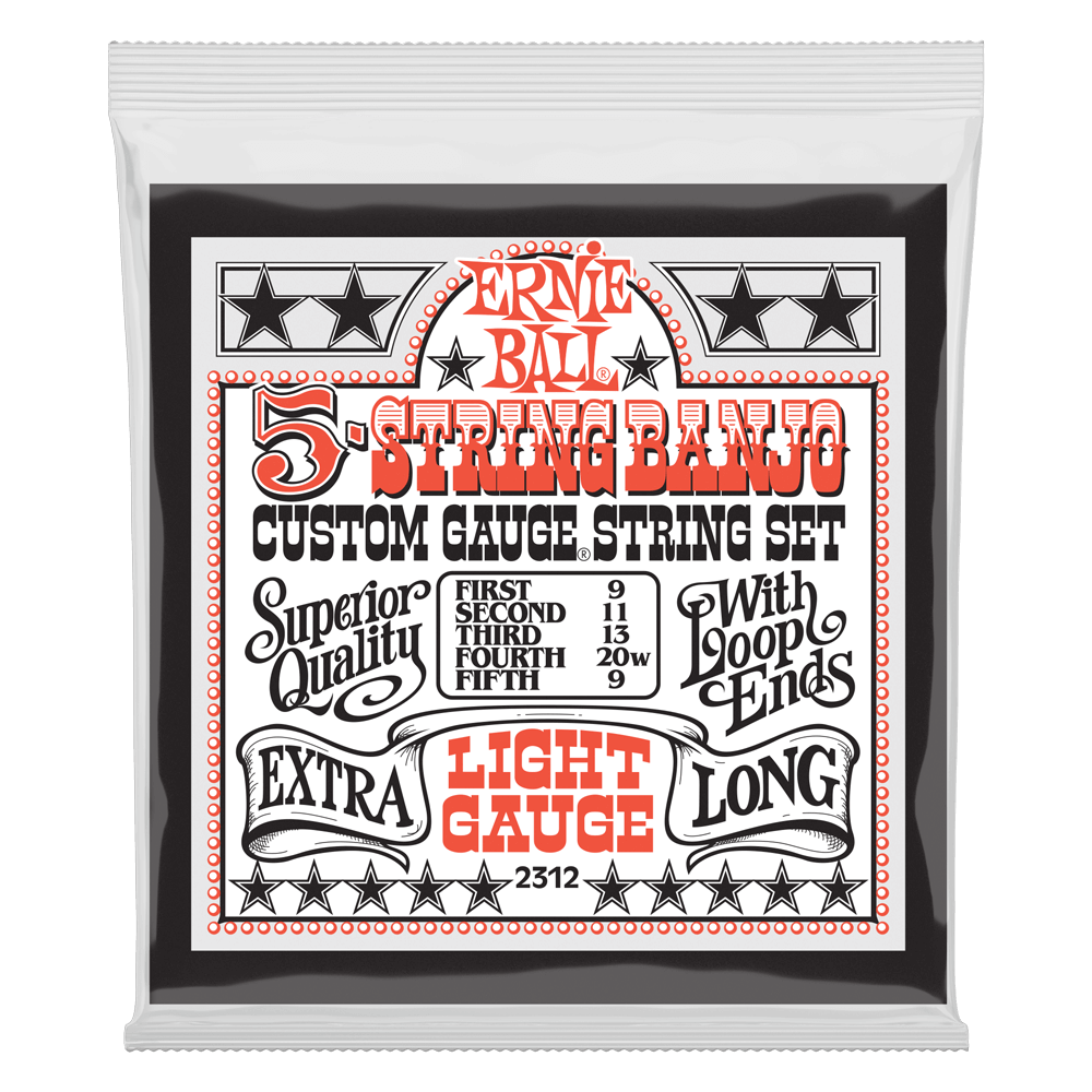 Ernie Ball Light 5-String Loop End Stainless Steel Banjo Guitar Strings, 9-9 Gauge