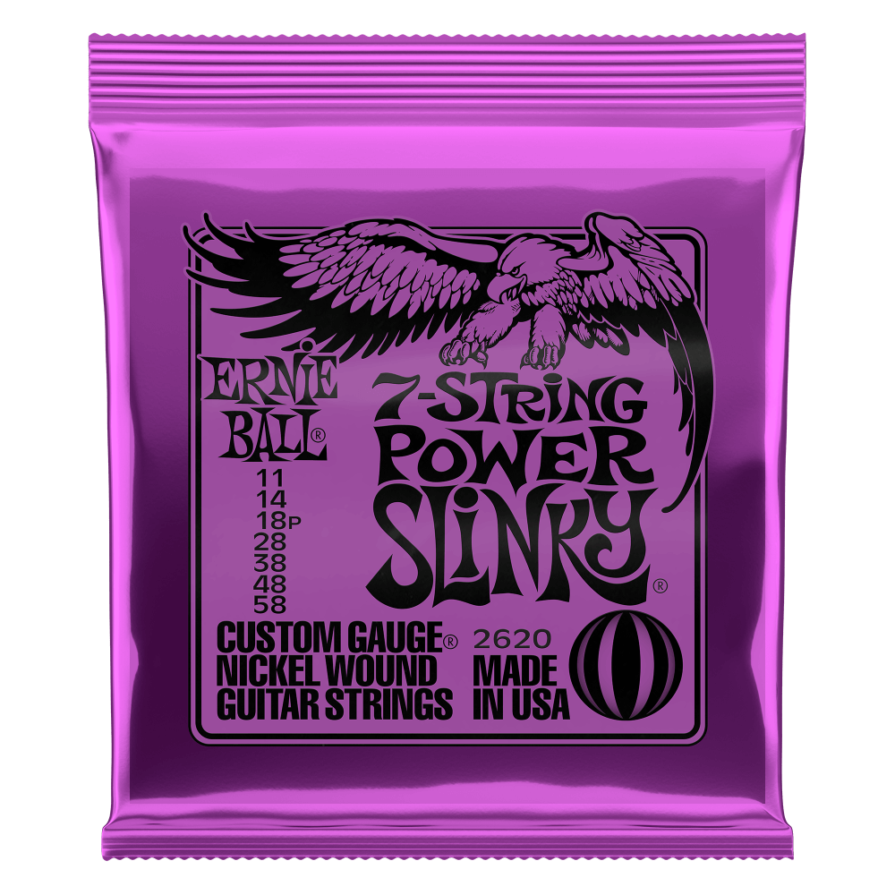 Ernie Ball Power Slinky 7-String Nickel Wound Electric Guitar Strings 11-58 Gauge