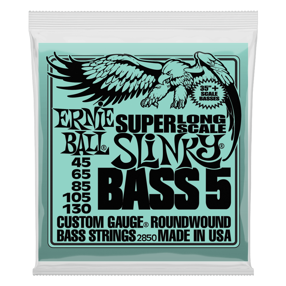 Ernie Ball Bass 5 Slinky Super Long Scale Electric Bass Strings, 45-130 Gauge