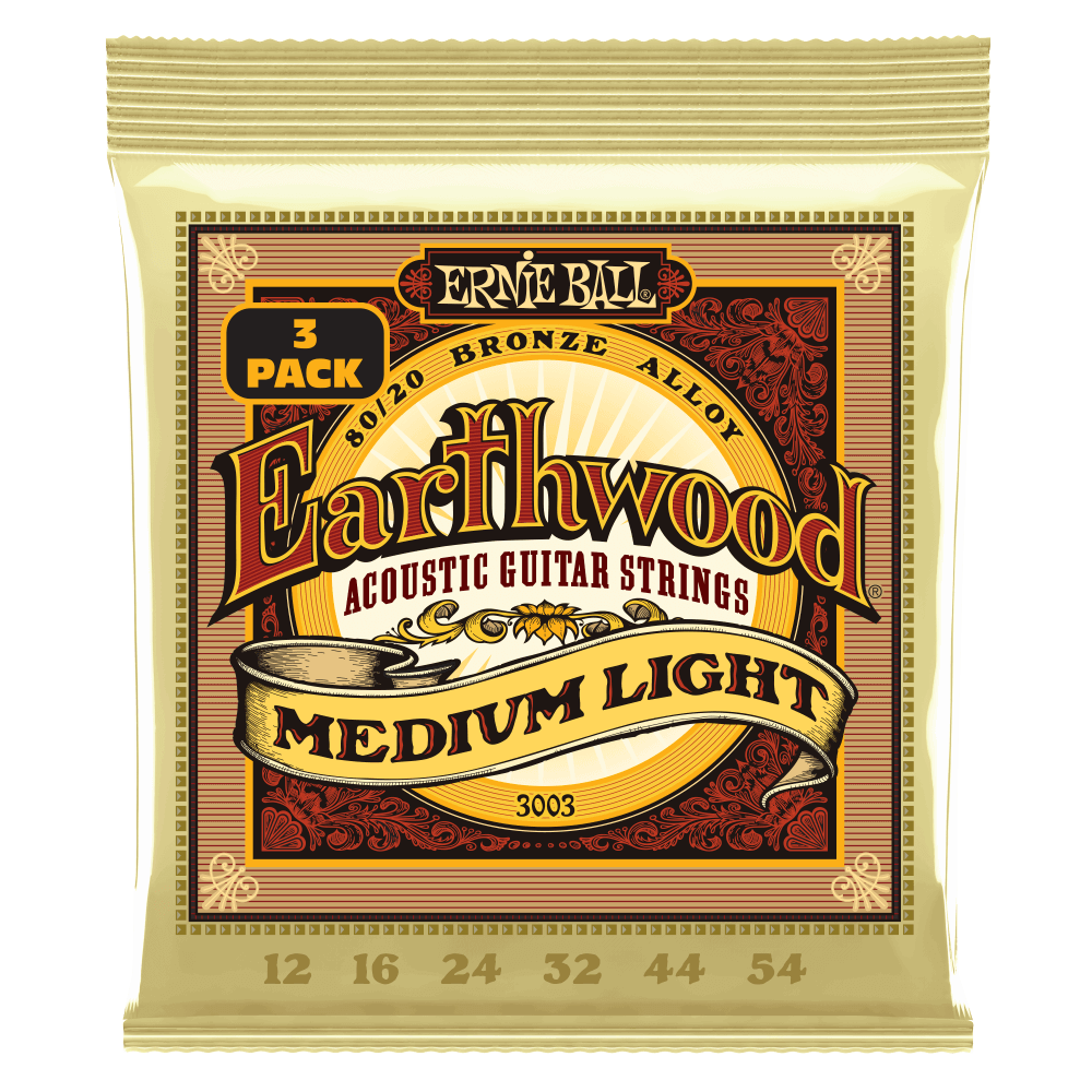 Ernie Ball Earthwood Medium Light 80/20 Bronze Acoustic Guitar Strings 3 Pack, 12-54 Gauge