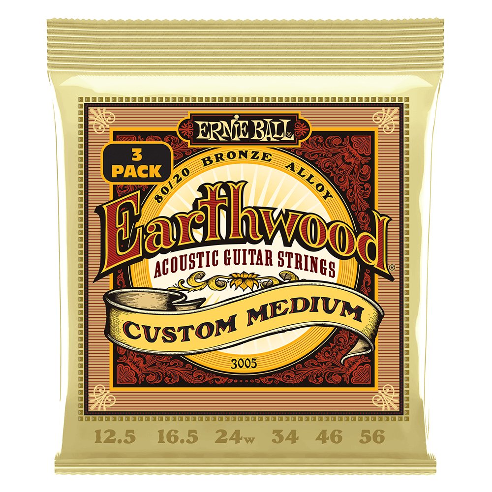 Ernie Ball Earthwood Custom Med 8020 Brnz Ac Gtr Strings 3 Pk 12.5 56