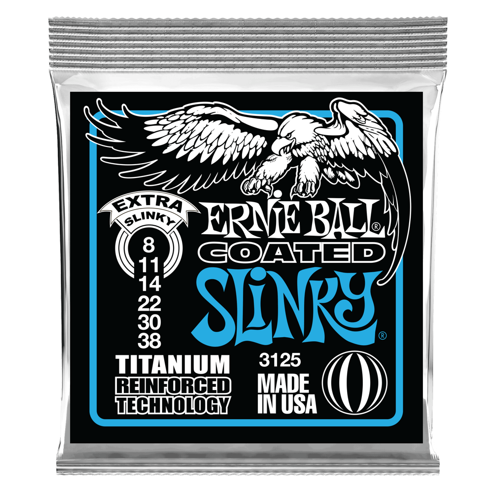 Ernie Ball Extra Slinky Coated Titanium RPS Electric Guitar String, 8-38 Gauge