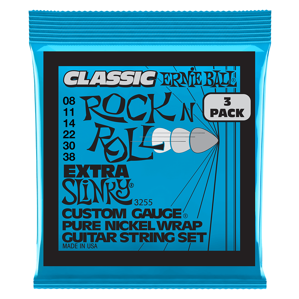 Extra Slinky Classic RnR Pure Nckl Elec Gtr Strings 3 Pk 8 38