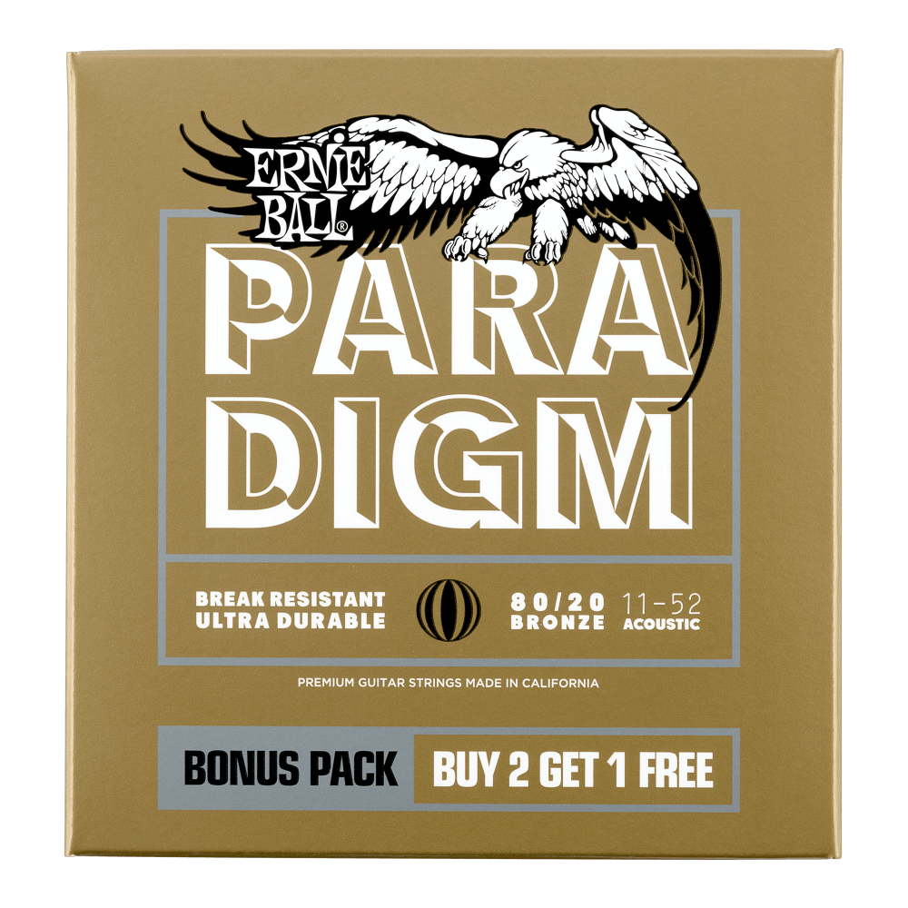 Ernie Ball Paradigm Light 80/20 Bronze Acoustic Guitar Strings 11-52 Gauge, 3 Pack