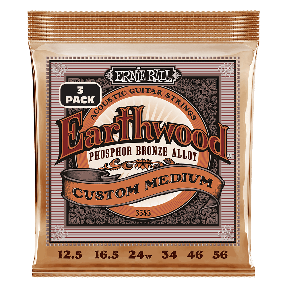 Earthwood Custom Medium Phosphor Bronze Acoustic Guitar Strings 3 Pack 12.5 56