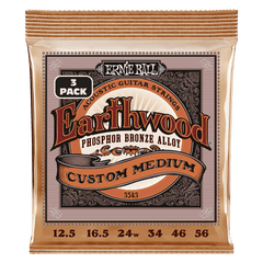 Earthwood Custom Medium Phosphor Bronze Acoustic Guitar Strings 3 Pack 12.5 56