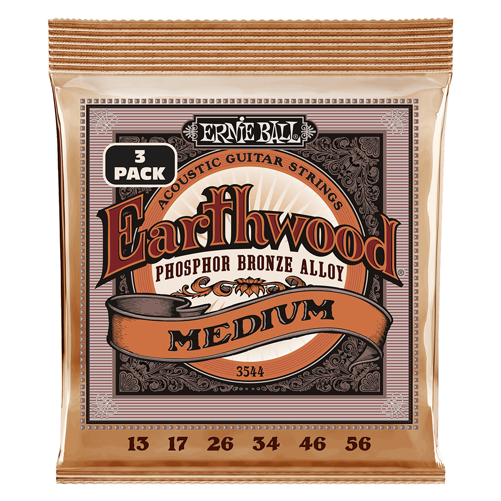 Earthwood Medium Phosphor Bronze Acoustic Guitar Strings 3 Pack 13 56