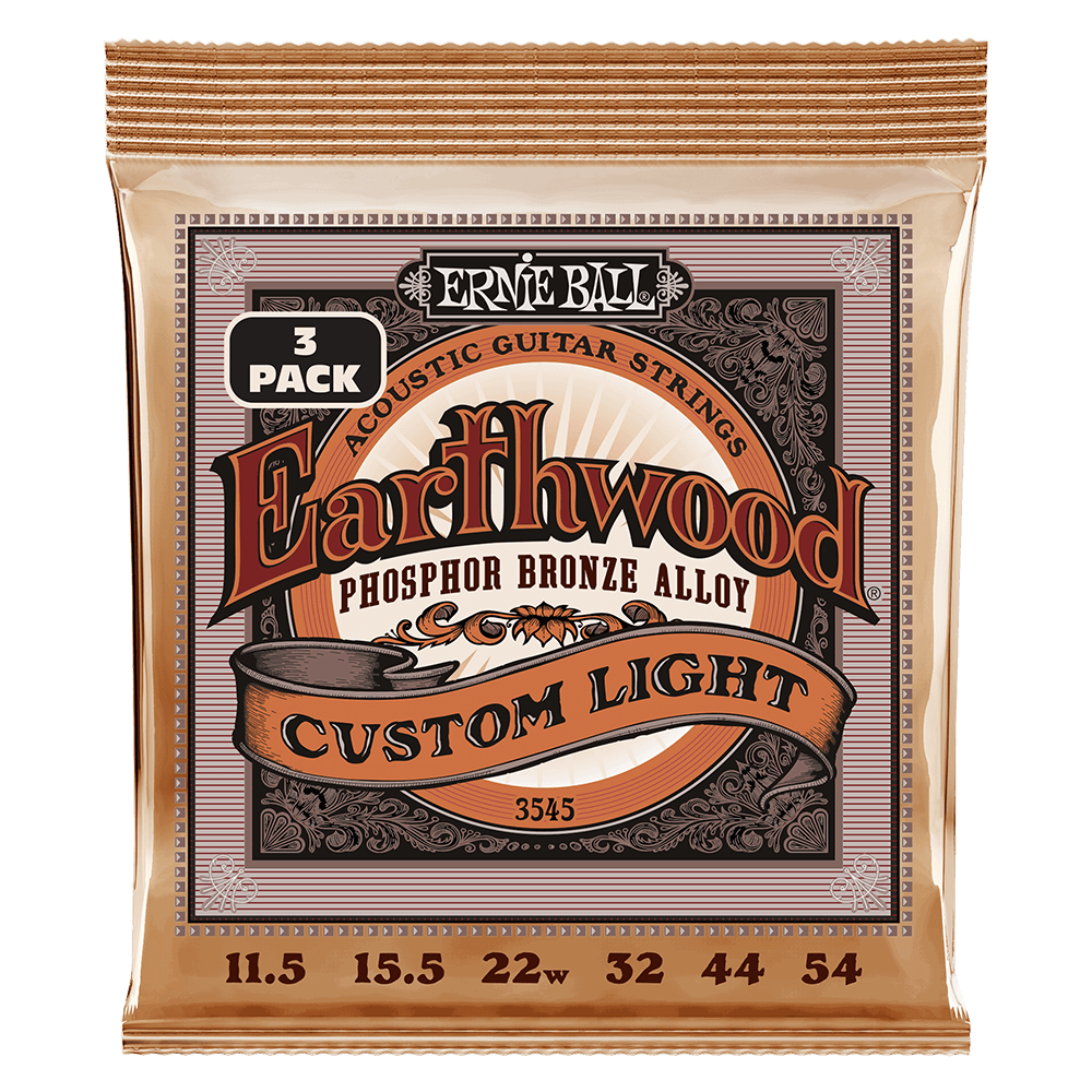 Earthwood Custom Light Phosphor Bronze Acoustic Guitar Strings 3 Pack 11.5 54