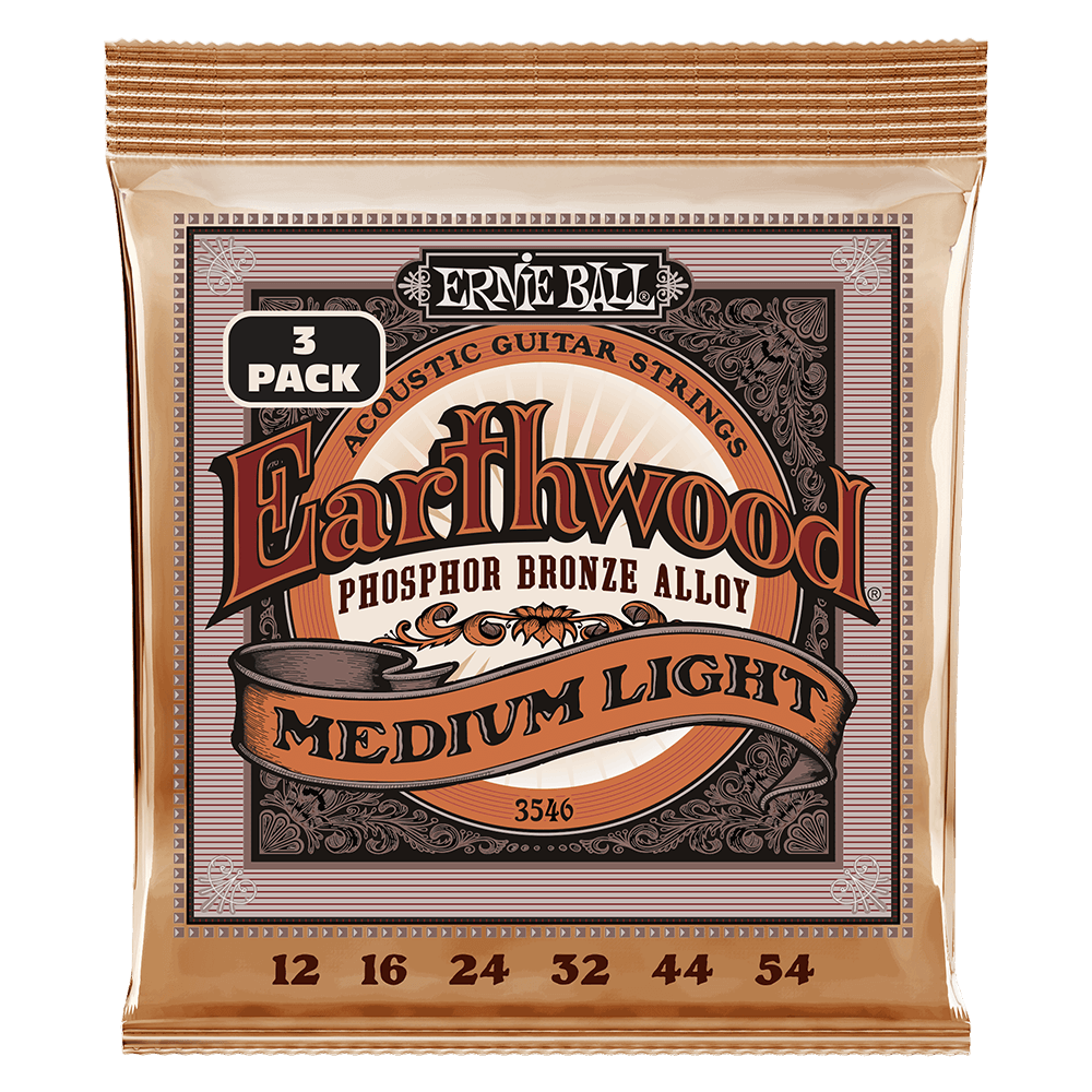 Earthwood Medium Light Phosphor Bronze Acoustic Guitar Strings 3 Pack 12 54