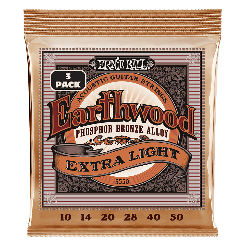 Earthwood Extra Light Phosphor Bronze Acoustic Guitar Strings 3 Pack 10 50