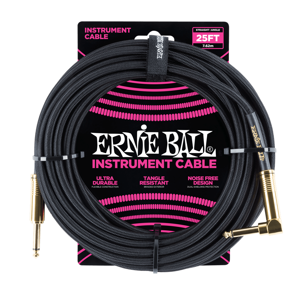 Ernie Ball 7.5 Meter BraidedStraight / Angle Instrument Cable, Black