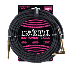 Ernie Ball 25ft Braided Straight/Angle Instrument Cable, Black