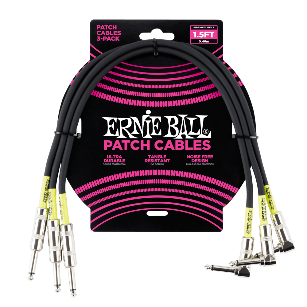 Ernie Ball 45 cm Feet Straight / Angle Patch Cable 3 Pack, Black