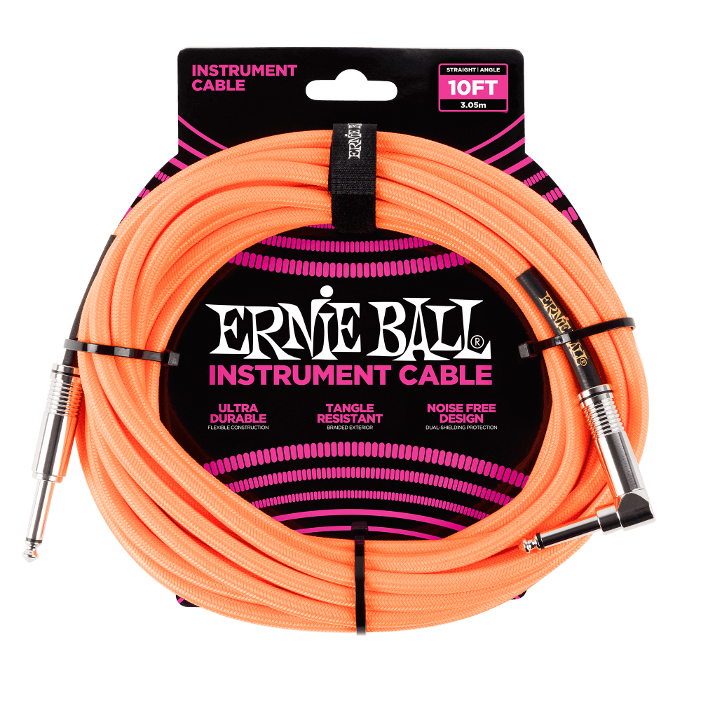 Ernie Ball 3 Meters Braided Straight / Angle Inst Cable, Neon Orange