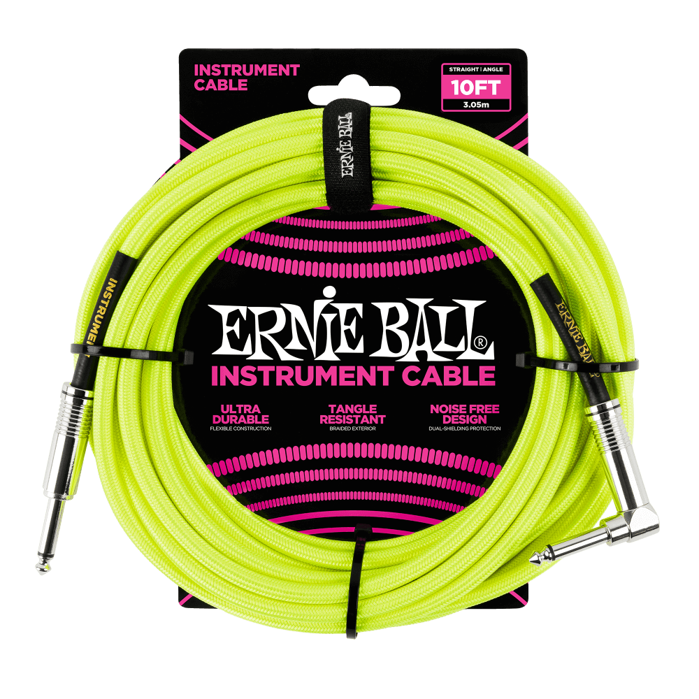 Ernie Ball 3 Meters Braided Straight / Angle Inst Cable, Neon Yellow