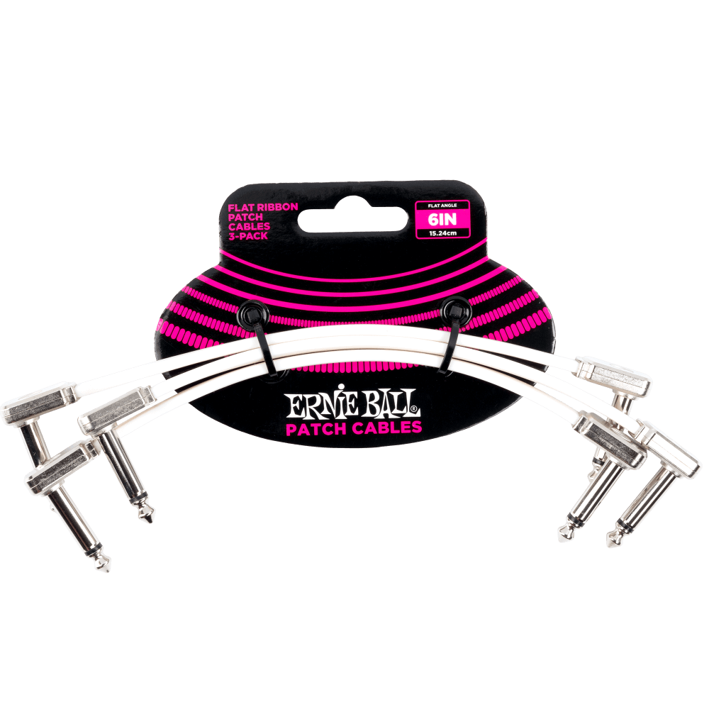 Ernie Ball 6” White Flat Ribbon Patch Cable 3-Pack