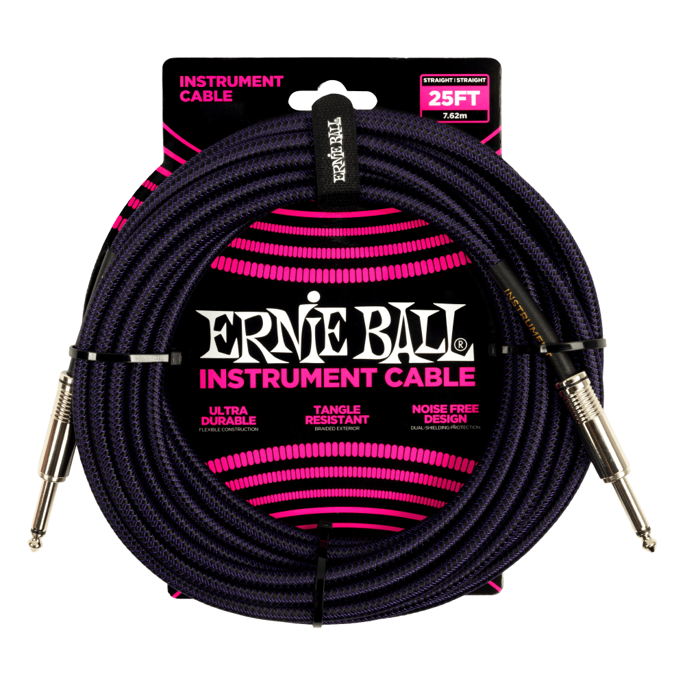 Ernie Ball 25ft Braided Straight Straight Inst Cable Purple Black