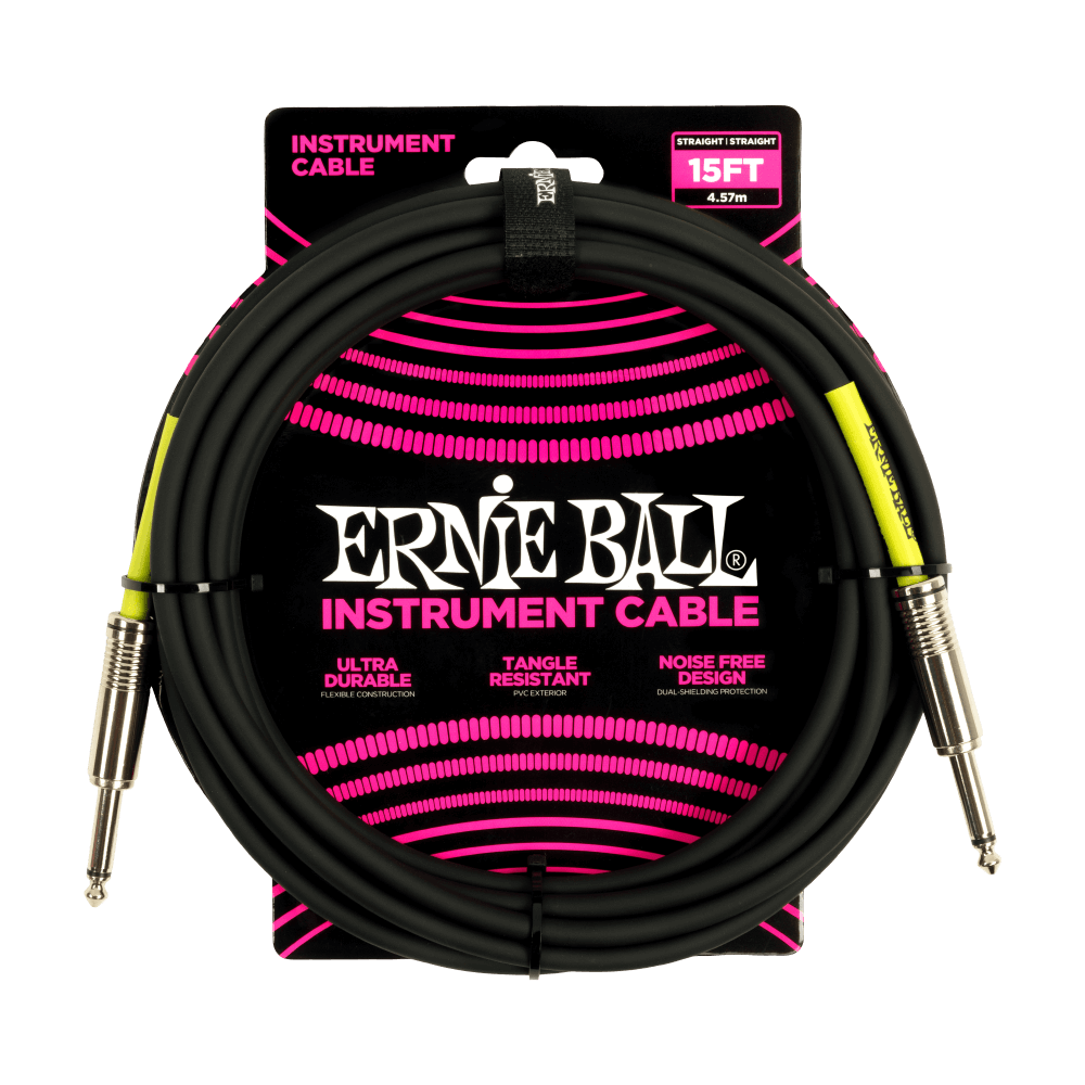 Ernie Ball 15ft PVC Straight Straight Inst Cable Black