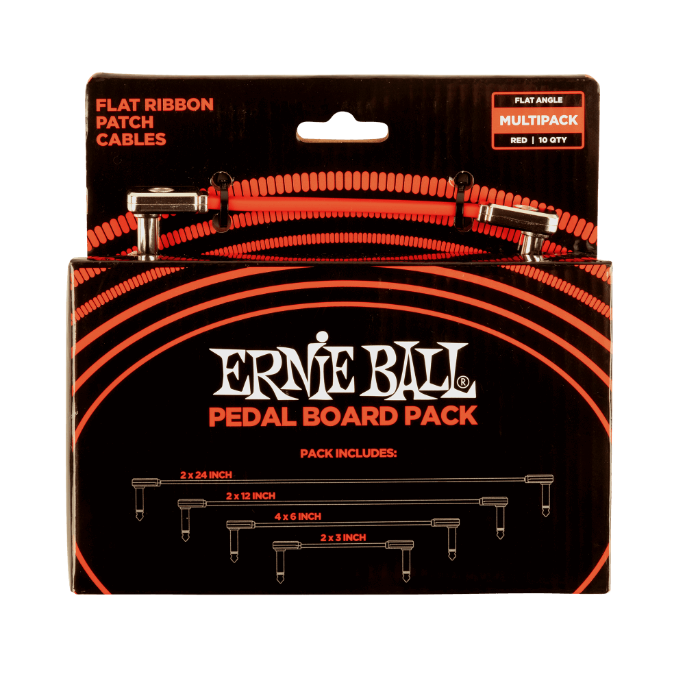 Ernie Ball Flat Ribbon Patch Cables Pedalboard Red Multi-Pack