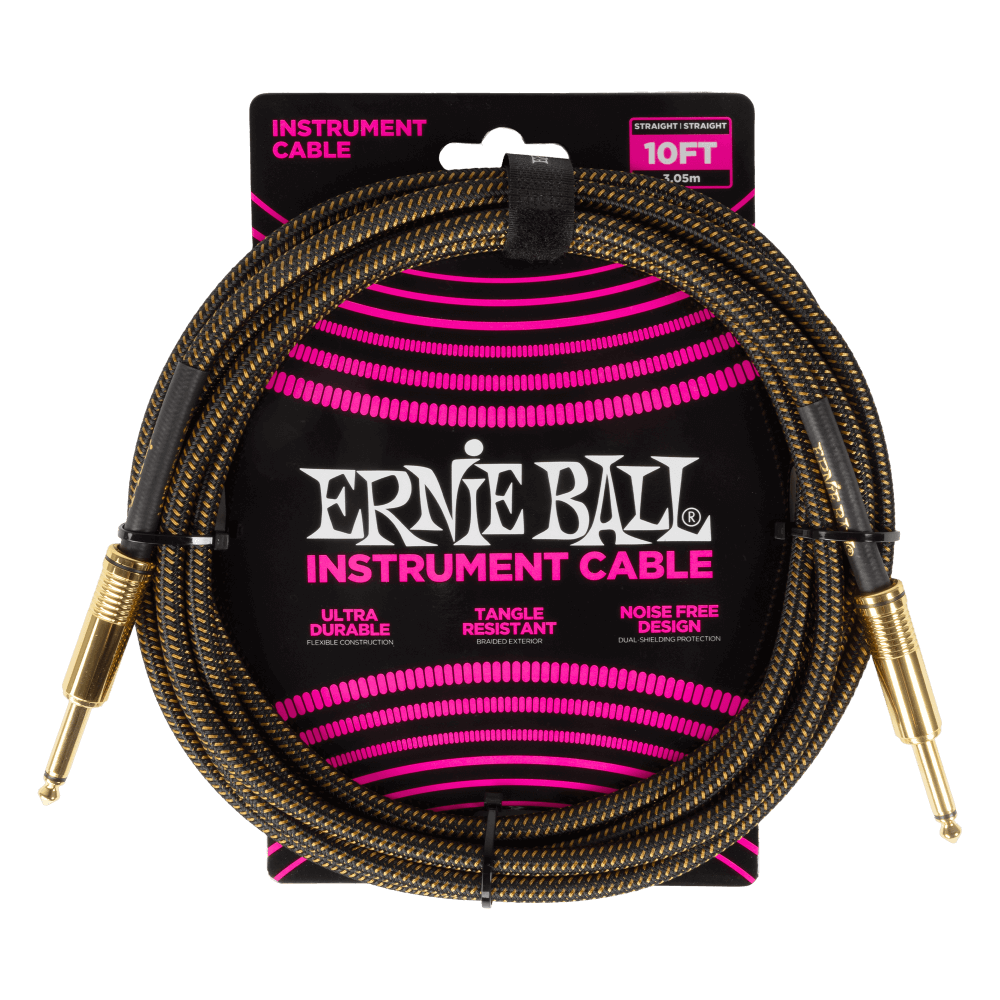 Ernie Ball Braided Instrument Cable Straight/Straight 10ft - Pay Dirt