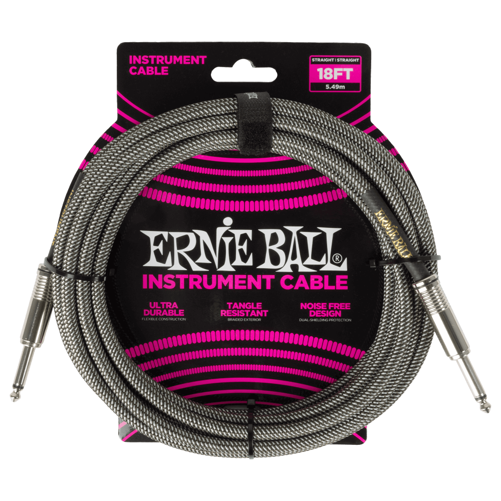 Ernie BallBraided Instrument Cable Straight/Straight 18ft - Silver Fox