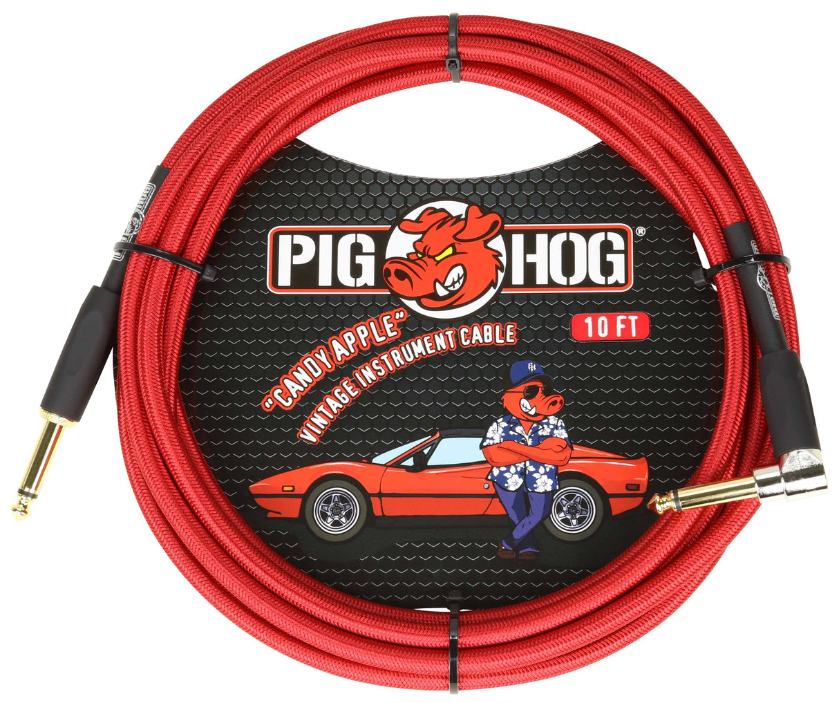 Pig Hog "Candy Apple Red" Instrument Cable, 10ft. Right Angle