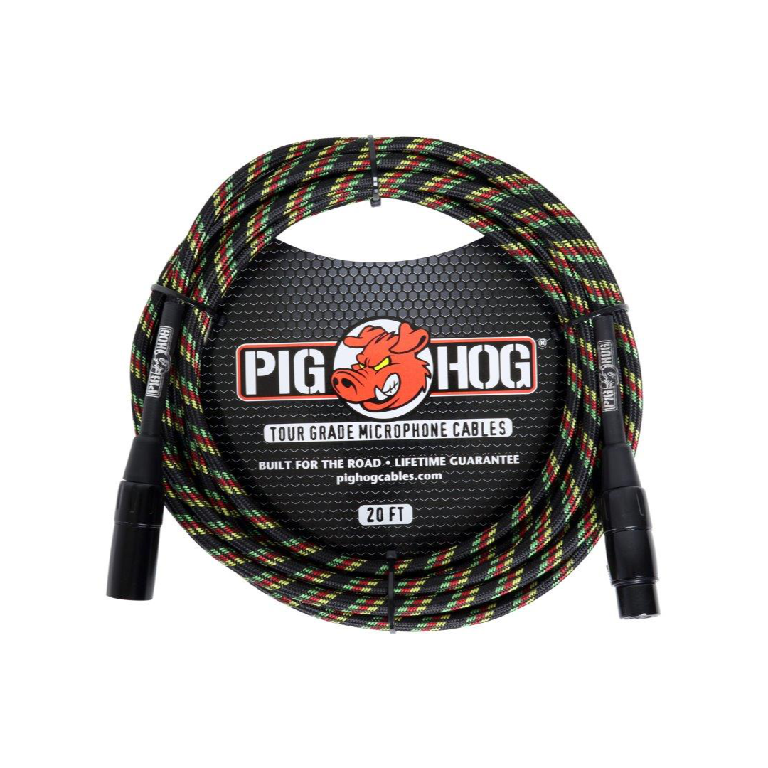 Pig Hog Rasta Stripes Woven Mic Cable, 20ft XLR