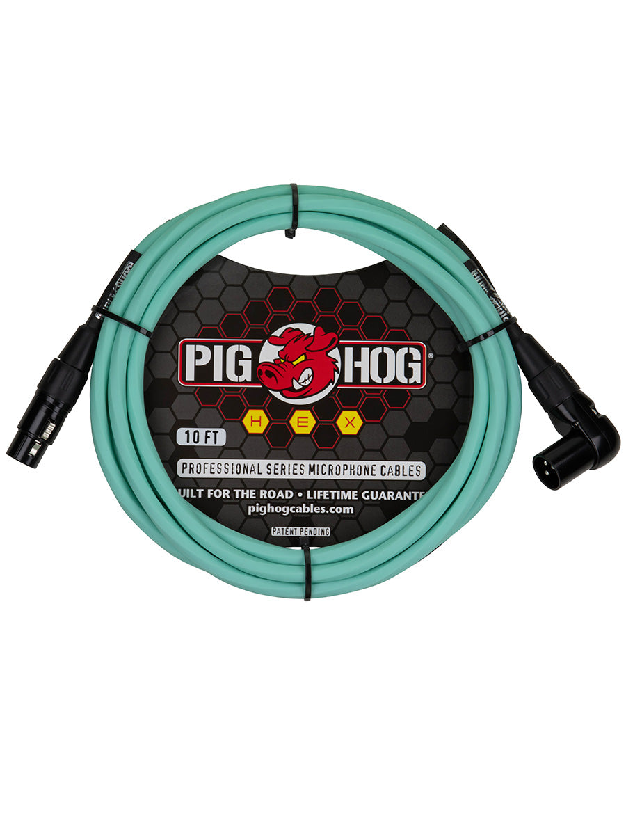 Pig Hog Hex Series Mic Cable, 10ft - Seafoam Green - Right Angle