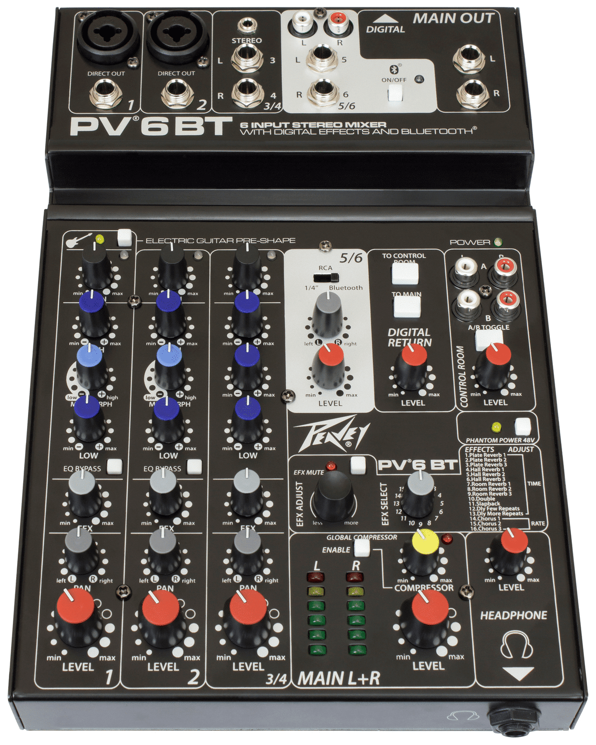 Peavey PV Series "PV-6BT" Compact 6-Channel Mixer with Bluetooth